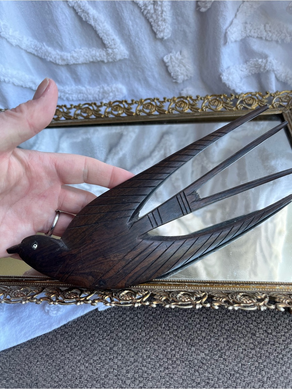 Vintage African Hand-Carved Ebony Swallow Hair Comb